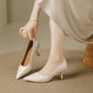 Beige pointed toe pumps with a 6 cm slim heel, one held in hand, Beige 6cm option, size 39