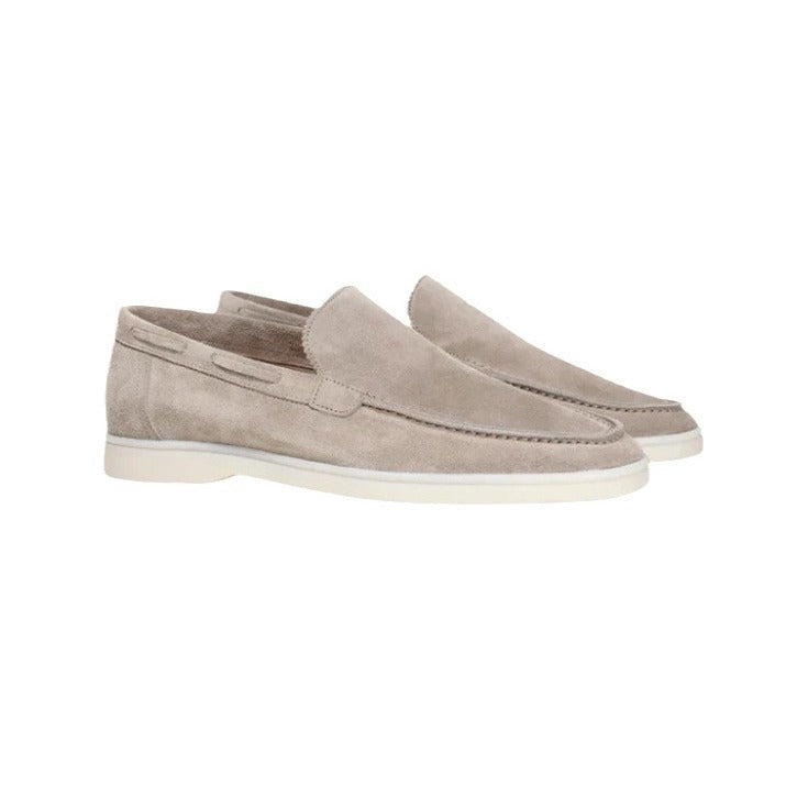 Side angle of men's casual slip-on shoe showing the low profile