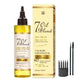 Yellow seven oil blend hair and scalp oil bottle and box shown with two spoolie applicator brushes