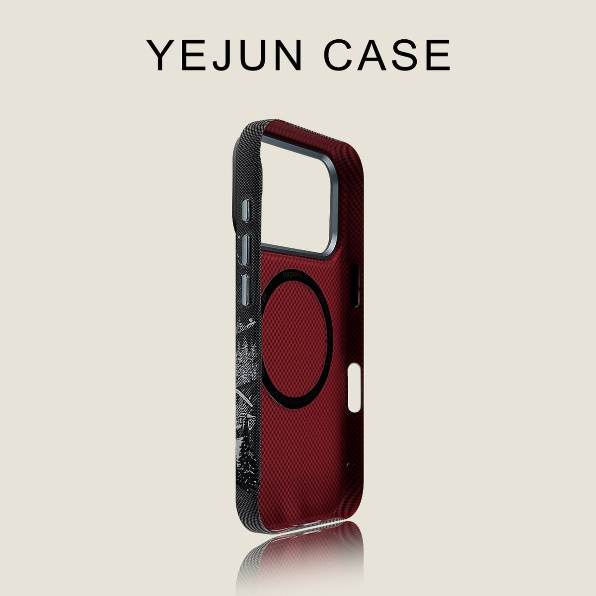 Interior of the magnetic iPhone case showing the built in MagSafe magnet ring in red