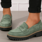 Green women's penny loafer with chunky lug sole and 4 cm heel, size EU 37 option