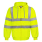 Neon yellow reflective full zip hooded sweatshirt with gray strips and drawcord hood, L option photo