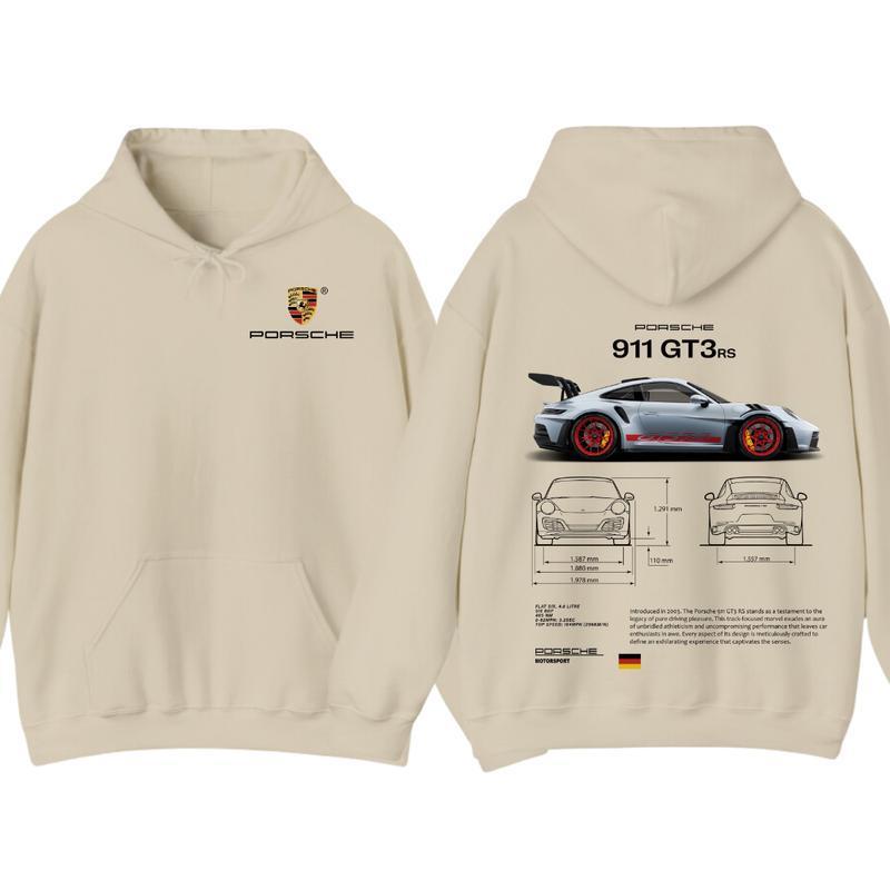 Sand cotton hoodie, front and back, with crest on the chest and 911 GT3 RS back print, option size L