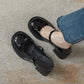 Round toe and small bow detail on the front of the Mary Jane shoe