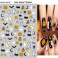 Festive Halloween nail decals mixing pumpkins, bats and spiders