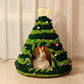 Autumn Green Ink Green kit: layered green chenille tree shaped pet house with a gold star outline and a cat inside