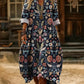 Womens Floral Print V-Neck Long Sleeve Dress