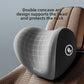 Gray double concave neck headrest pillow shown close up above a car seat