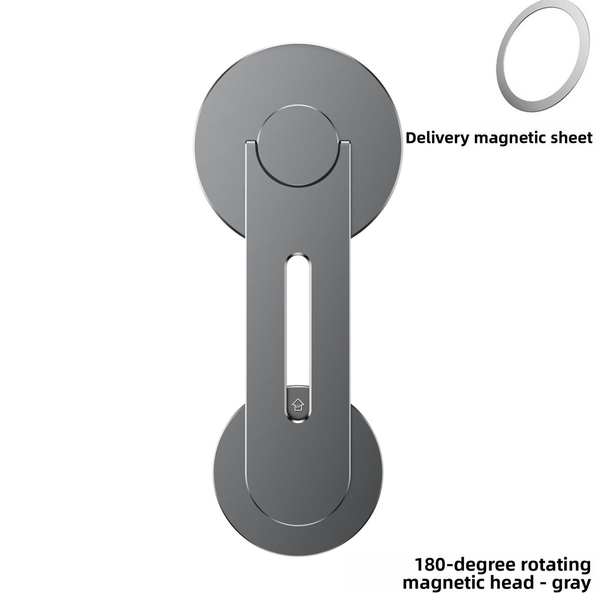 Gray ZF013 180 degree rotating magnetic head phone mount arm with magnetic ring sheet on white