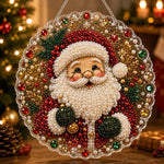 5D diamond painting Christmas ornament with a beaded Santa on a clear round