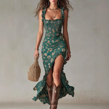 Bohemian Ruffled Sleeveless High-Slit Dress