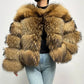 Natural Brown cropped banded fur coat, 4-Sleeve 5-Section layout, size 4XL