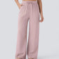 Side angle of relaxed wide-leg linen yoga pants