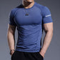 Men's quick-dry fitness t-shirt side profile showing the short sleeve and cut