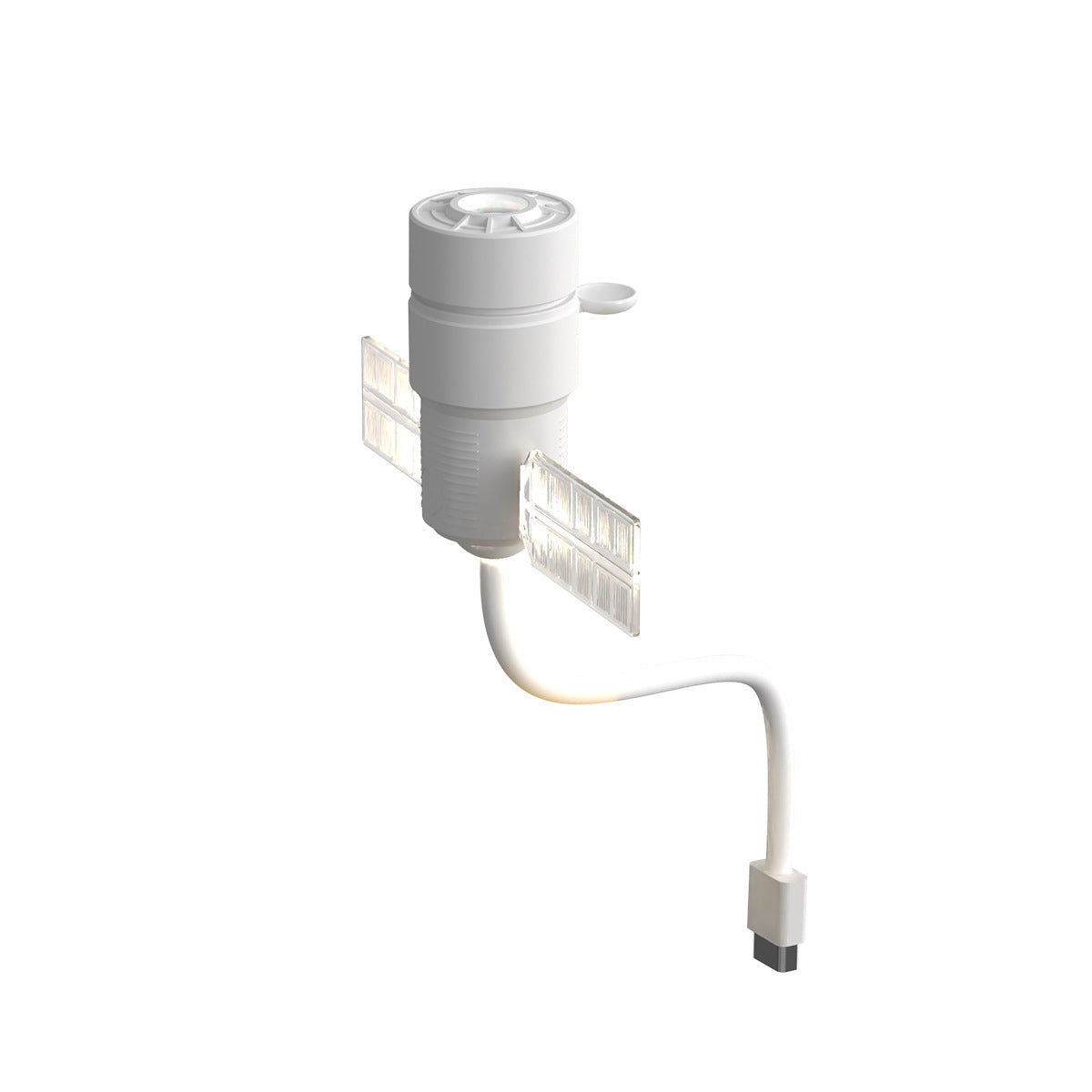 White cylinder slide projector with a flexible USB arm and side slide holders on a white background