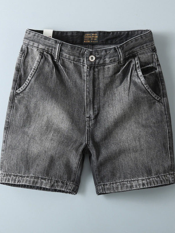 Men's vintage washed straight denim shorts