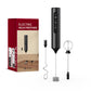 Black handheld electric milk frother with red retail box and two spare whisk heads
