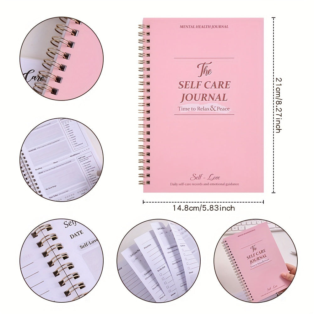 A5 Self-Care Diary Planner open on a desk during a daily journaling session