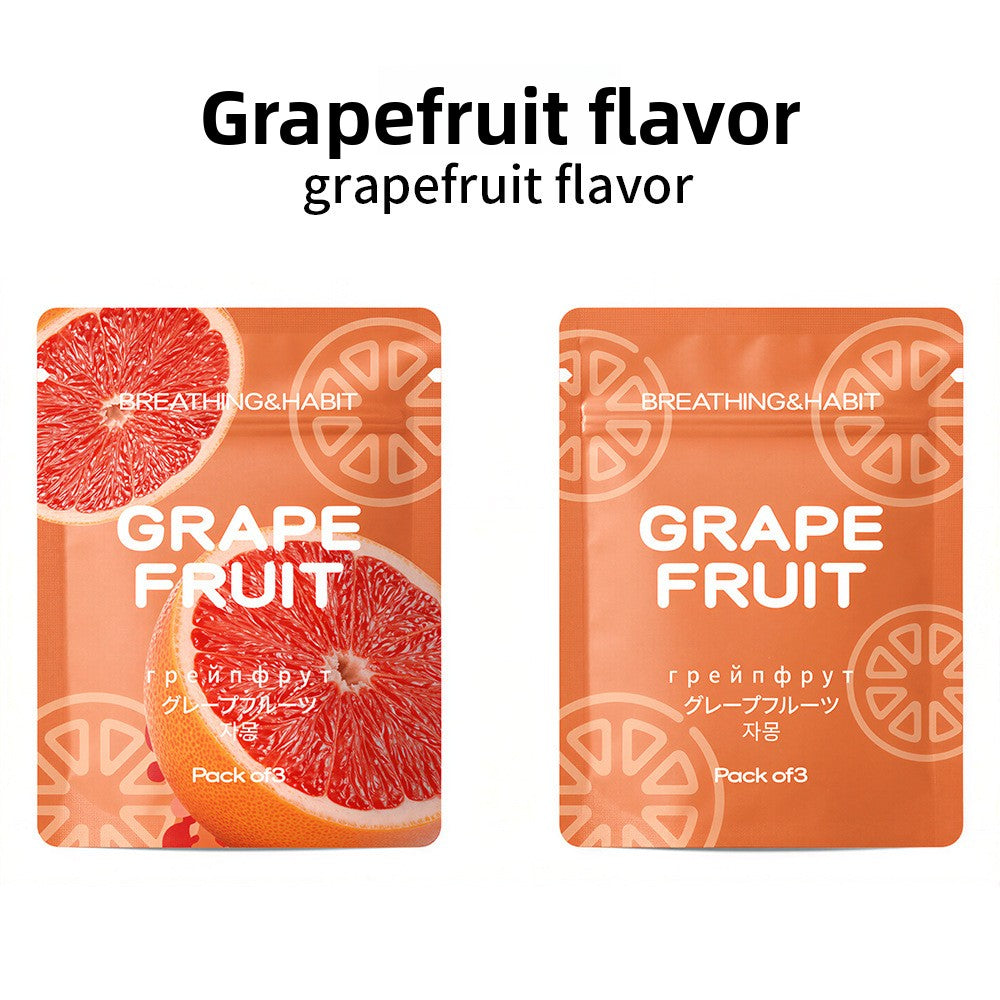 Grapefruit scented cotton core sachets, front and back, Breathing and Habit branding, pack of three