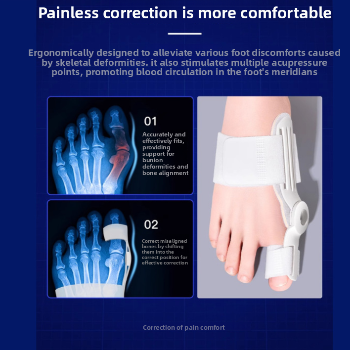Bunion corrector splint strapped over the big toe and inside of the foot