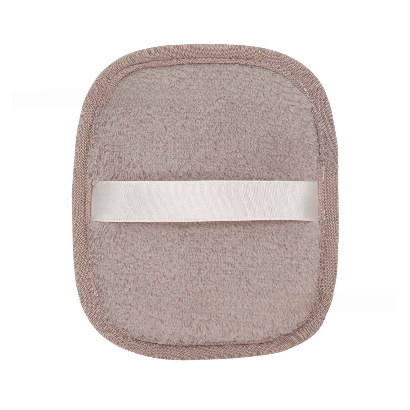 Soft plush reusable makeup remover pad with a satin back strap, single color option