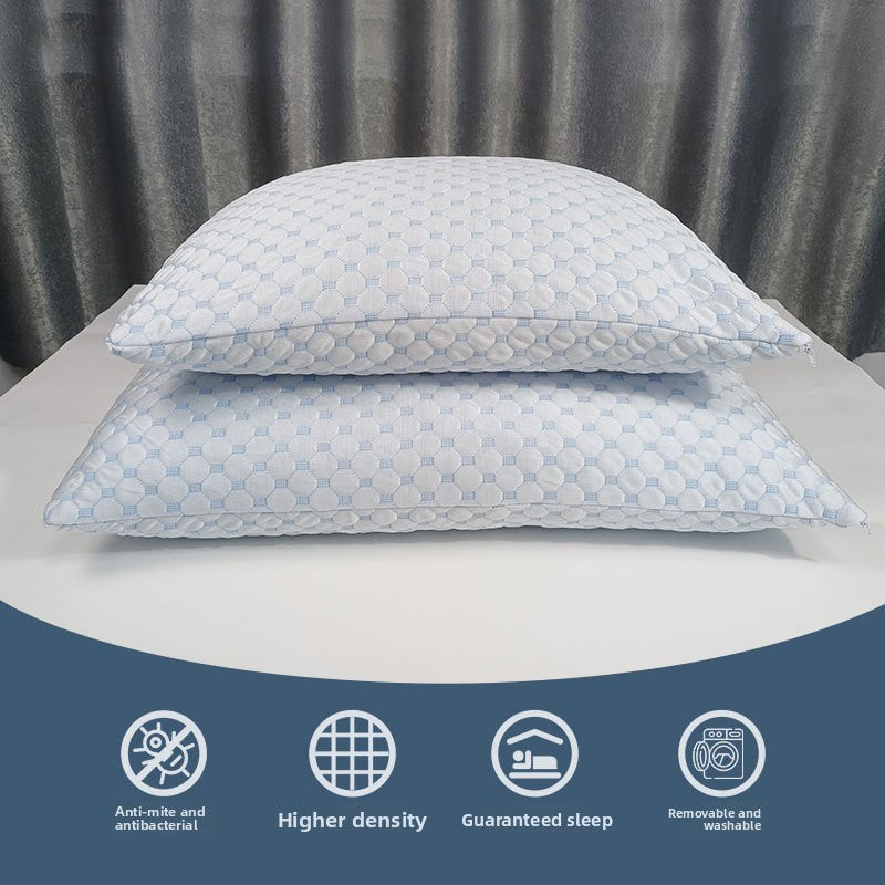 Rectangular memory foam bed pillow with a quilted cooling knit cover on a plain studio background