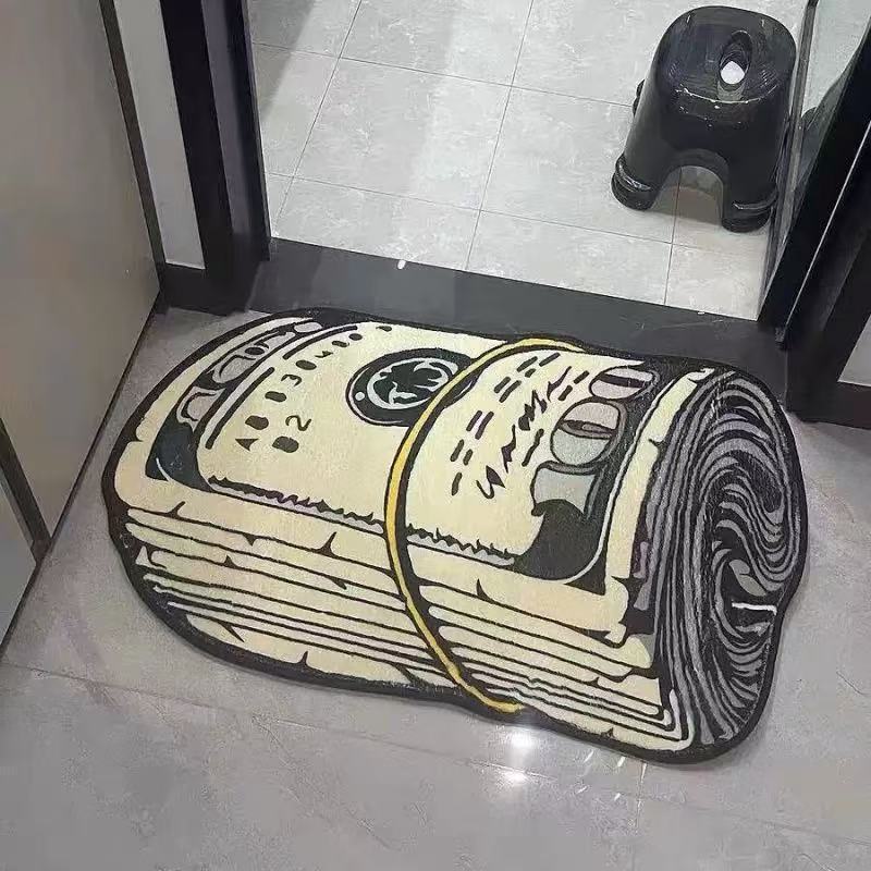 Cartoon Currency Faux Cashmere Rug | close up material texture