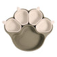 Army green bear paw plate with four small cream cups on a white background