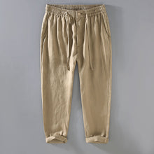 Pure linen men's drawstring straight-leg casual pants