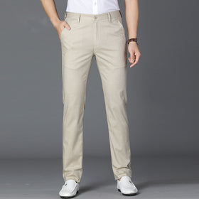 Mens Linen Blend Straight Leg Trousers