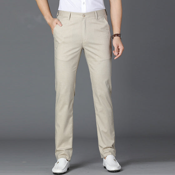 Mens Linen Blend Straight Leg Trousers