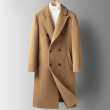 Men's Long Double-Breasted Wool Blend Coat with Peak Lapel
