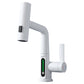 Pull out rotating basin faucet with the spray head lifted out of the spout
