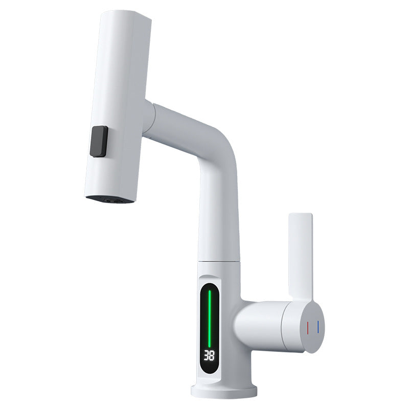 Pull out rotating basin faucet with the spray head lifted out of the spout