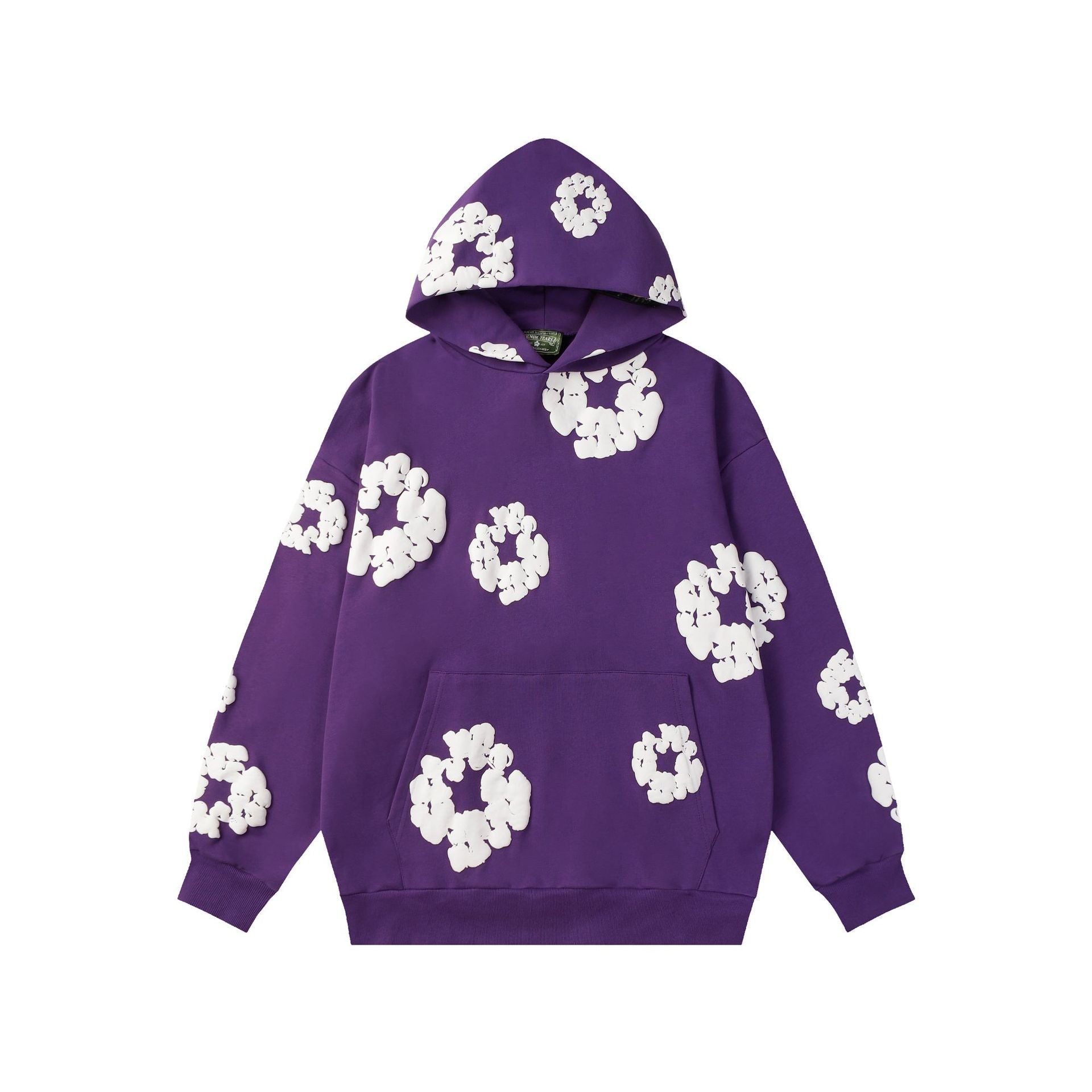 Cotton wreath print hoodie shown front on against a clean background