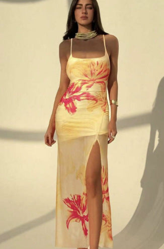 Pleated Print Tulle Slip Dress, floaty pleated tulle slip dress texture closeup