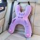 Group of five animal plush car pillows arranged together for children