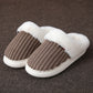 Plush lined indoor slippers with a ribbed velvet toe and a soft plush collar shown