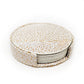 White and gold speckled PU leather round coaster set with a holder