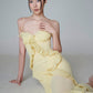 Yellow Spaghetti Strap Dress Slim Fit Irregular Long Dress