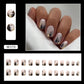 Full cover press-on almond nails in an ink shadow design, glossy finish shown on a hand