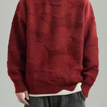 Mens Whale Jacquard Round Neck Knit Sweater with Layered Look