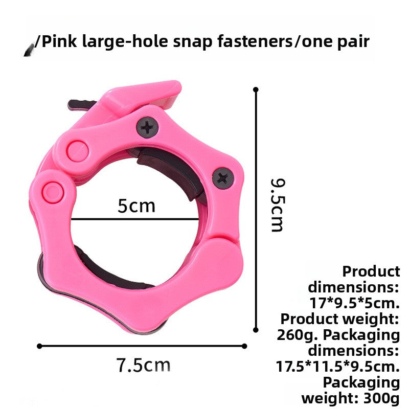 Pink large hole barbell collar with a lever, 5 cm bore, 7.5 by 9.5 cm, 260 g size chart