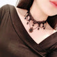 Lace choker necklace with layered alloy chains and glossy teardrop bead tassels