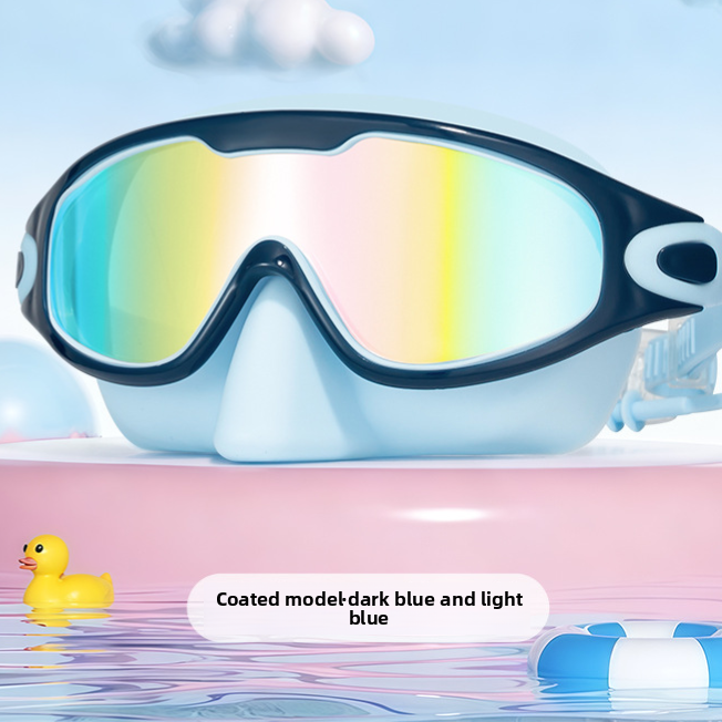 Swimming goggles shown with a storage bag and box packaging option