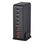 Multi port GaN desktop charging tower with five USB C and three USB A ports on the front