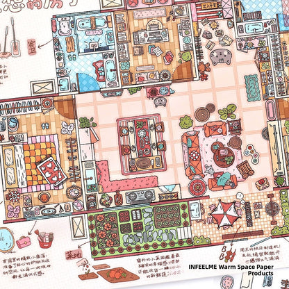 My Little House deco sticker set with illustrated top down house scene sheets