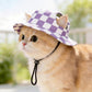 Pet bucket sun hat with ear holes and chin cord in blue cow print, view 21