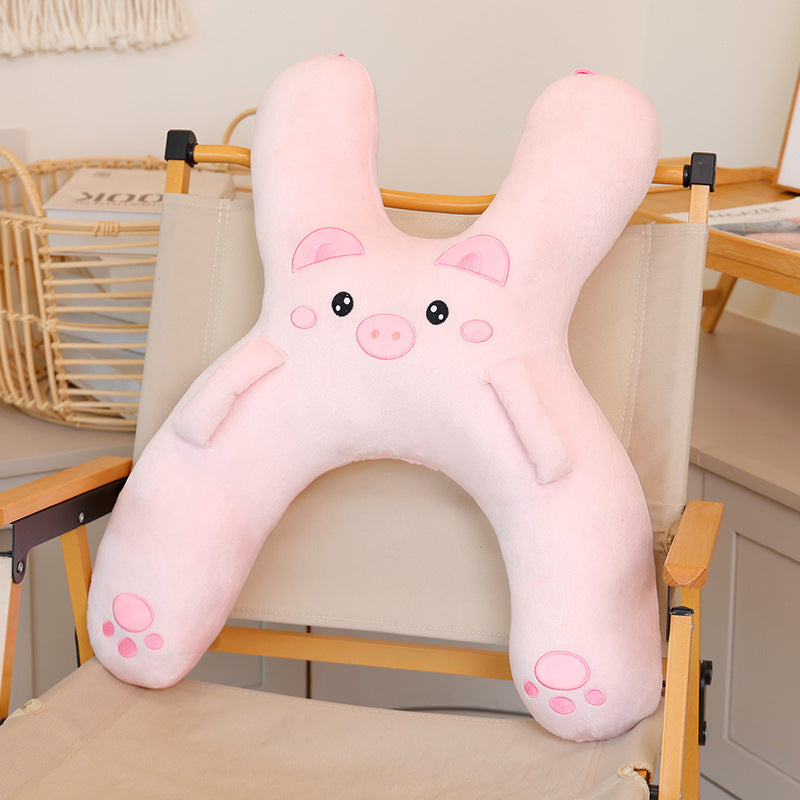 Pink husky plush children car neck pillow with soft polyester cover