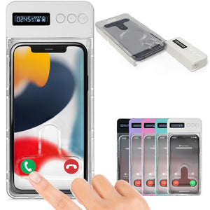 Transparent phone timer lock box with a countdown display holding a smartphone